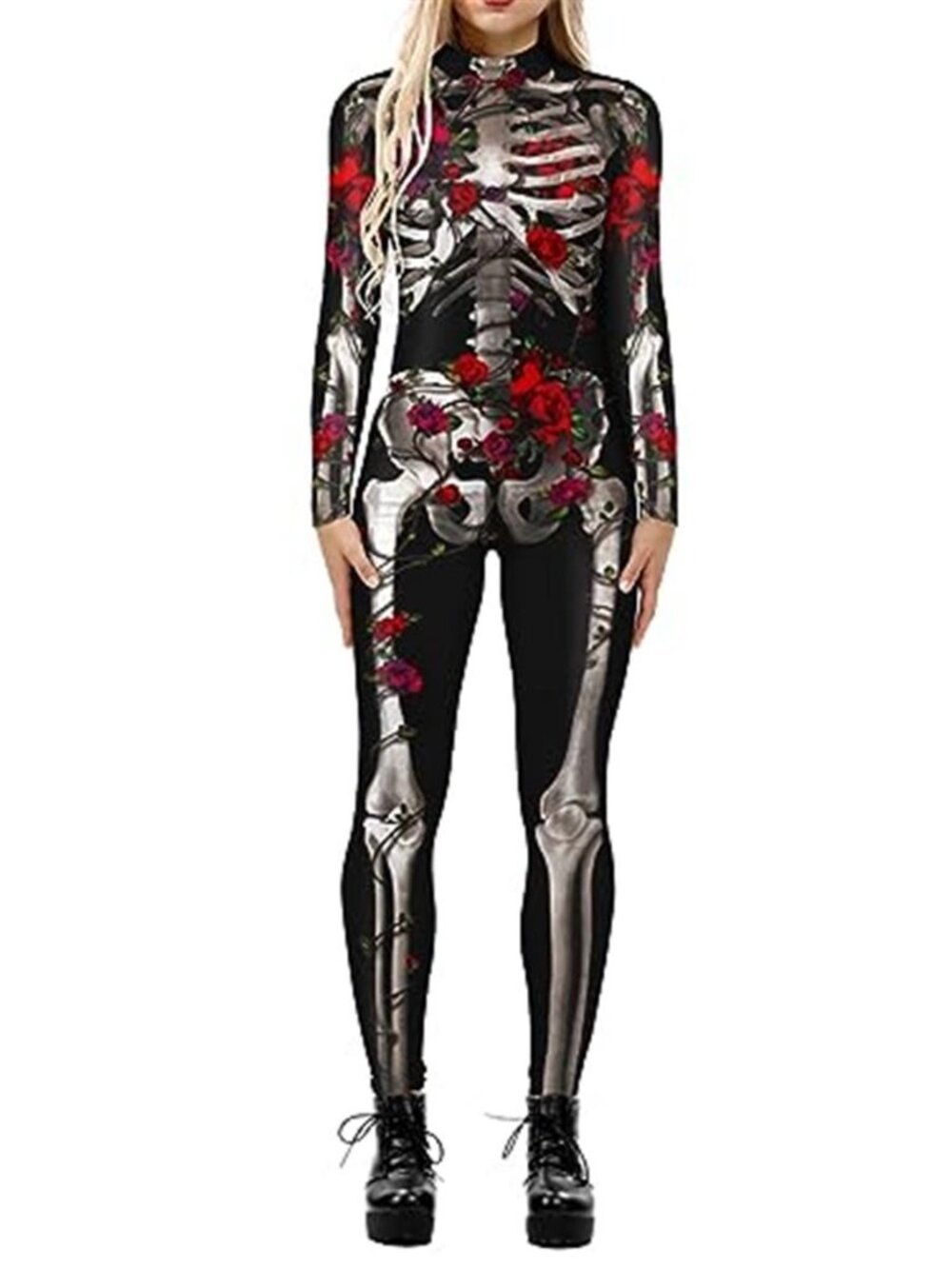 Women's Halloween Bodysuit Skeleton Jumpsuit Long Sleeve Halloween Costume